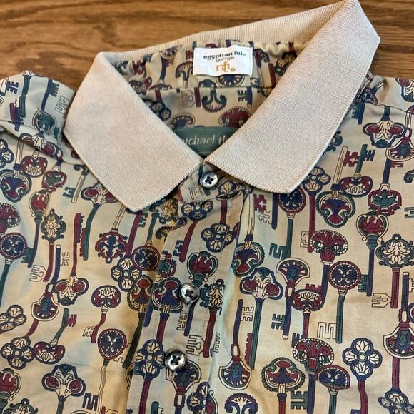 Michael Thomas Egyptian Nile Golf Polo Men's Sz L Brown Multicolor Made in USA - Picture 2 of 6